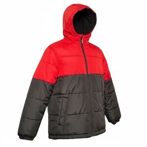 Whales Tail Red Black Hooded Puffer Jacket Coat Youth 14/16 Fleece Lined Warm